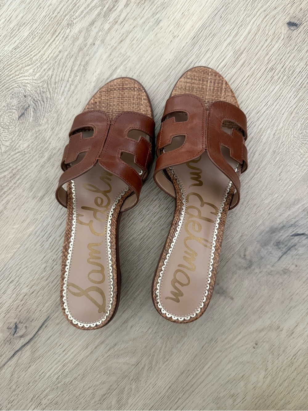 Sam Edelman Cognac Leather Slide Sandals